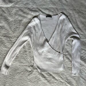 SHEIN Faux Wrap Ivory Sweater